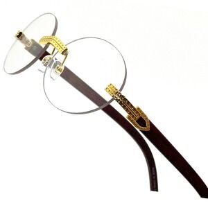 Rimless Glasses MenGold Accents Round Eyeglasses Buffs Cholo‎ Hip Hop Lentes New